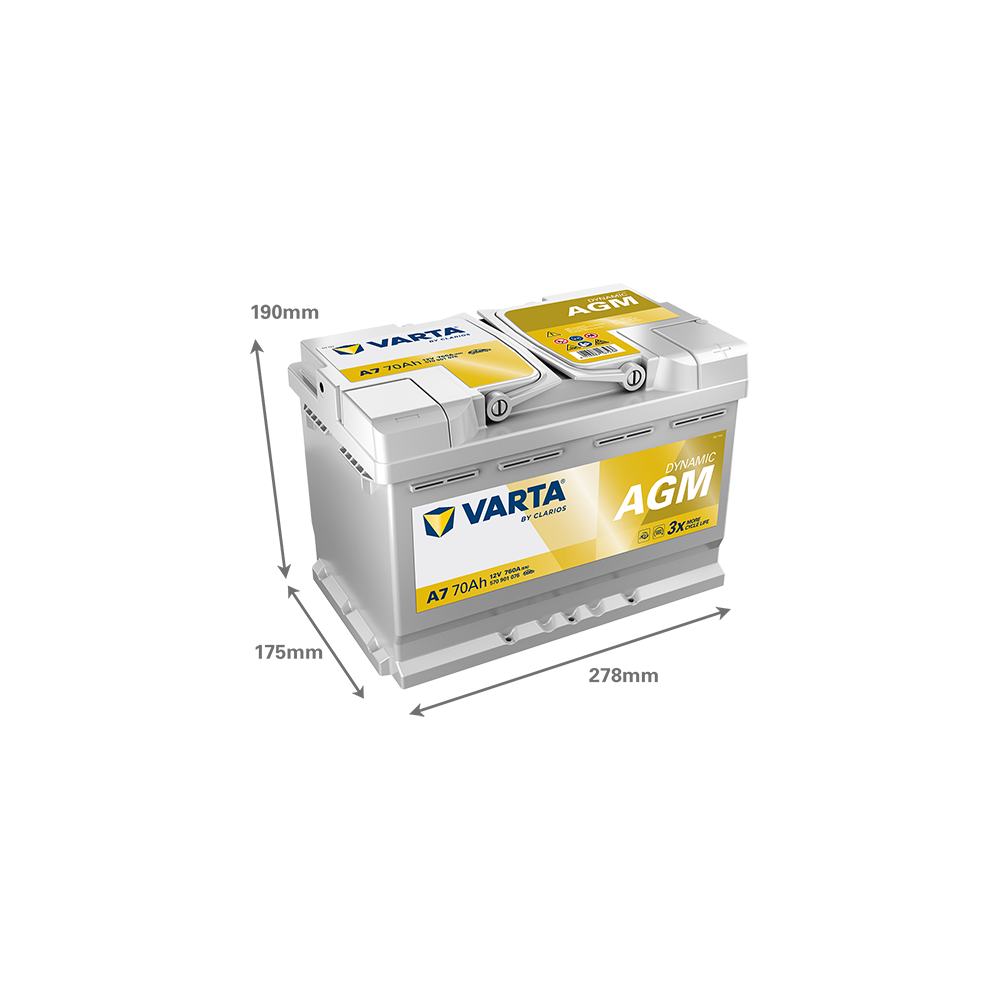Varta A7 battery 12V 70Ah AGM